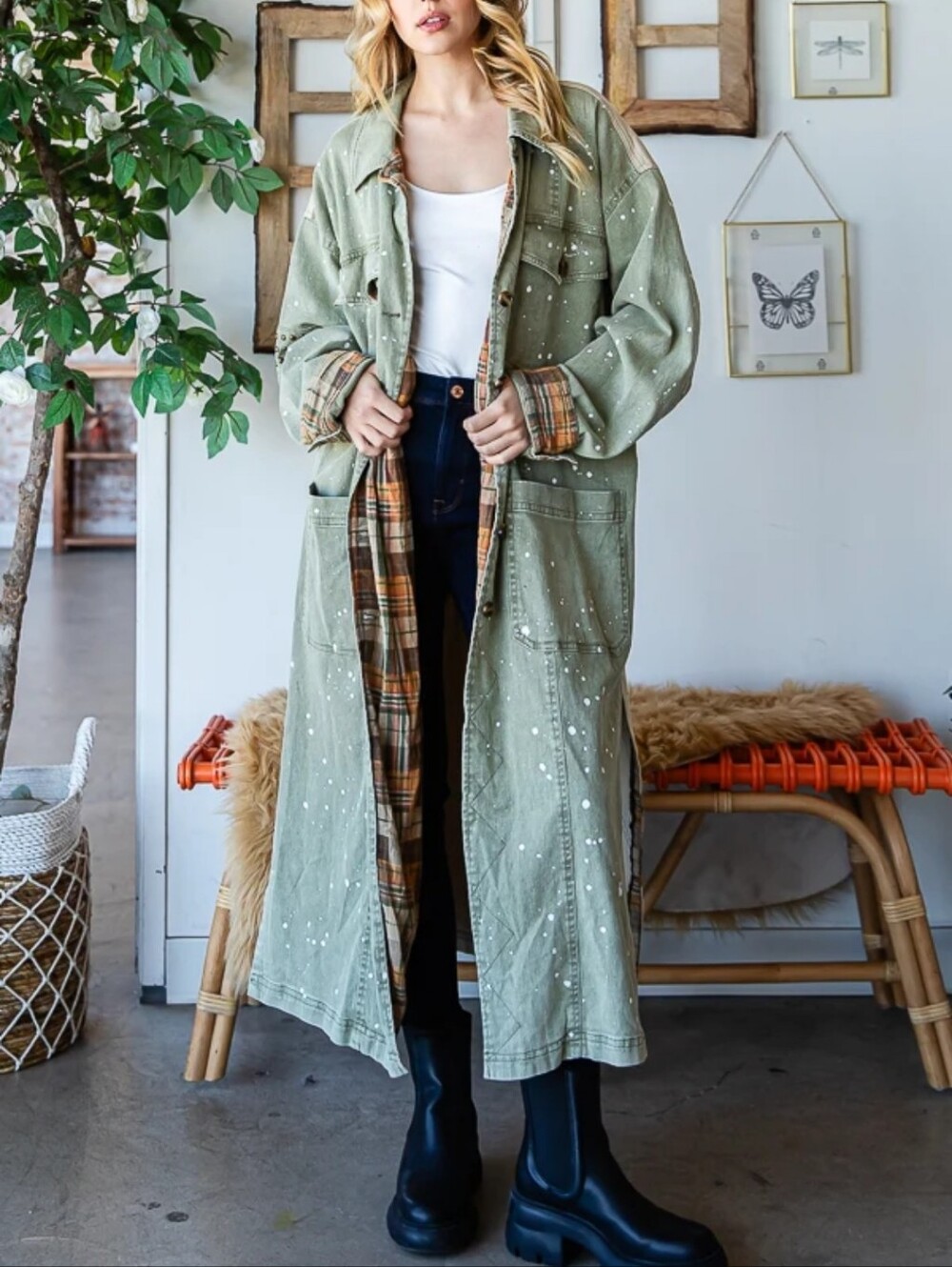#1799 Oli & Hali Sage Patchwork Duster Jacket - Picture 5 of 7